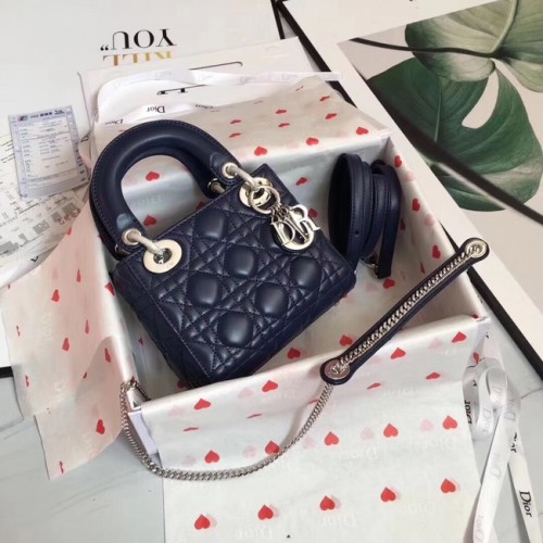MINI SAC LADY DIOR EN AGNEAU CAL44500 bleu