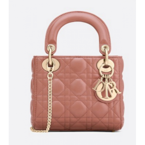 MINI SAC LADY DIOR EN AGNEAU ROSE M398