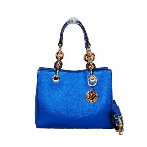 Michael Kors Jet Set Sac De Voyage En Cuir Brillant MK0915 Bleu
