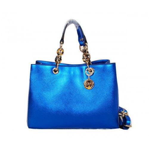 Michael Kors Jet Set Sac De Voyage En Cuir Brillant MK0916 Bleu