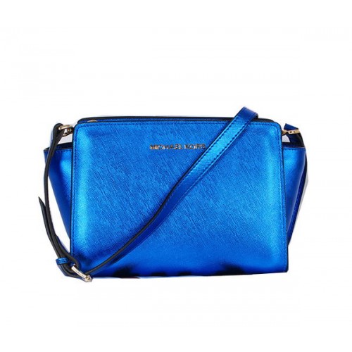 Michael Kors Mini Selma Messenger Bag Original Cuir MK8710 Bleu