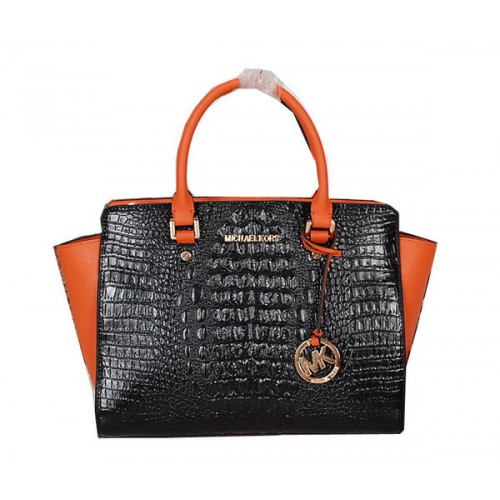 Michael Kors Sac Selma en Cuir Croco MK0909 Noir&Orange