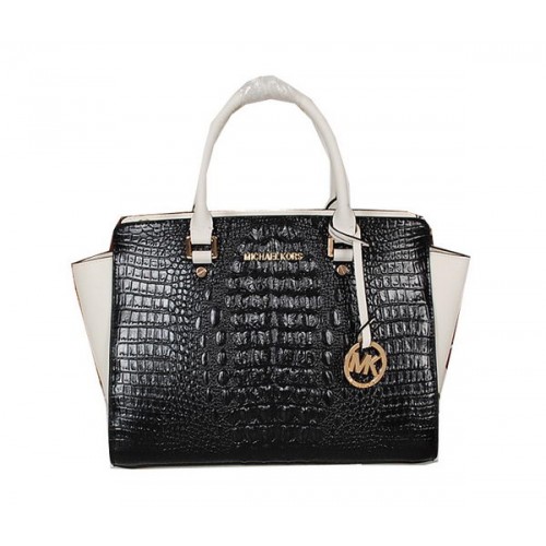 Michael Kors Sac Selma en Cuir Croco MK0909 Noir&Blanc