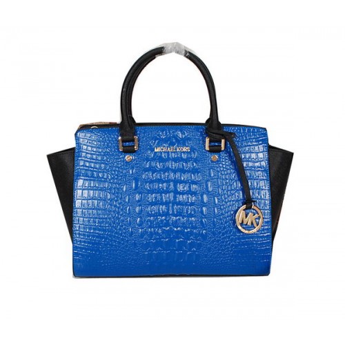 Michael Kors Sac Selma en Cuir Croco MK0909 Bleu&Noir