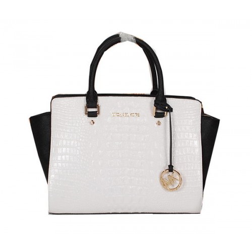 Michael Kors Sac Selma en Cuir Croco MK0909 Blanc&Noir
