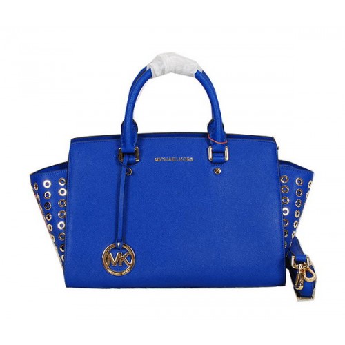 Michael Kors Selma Top-Zip Cartable Sac Original Cuir MK8027 Bleu