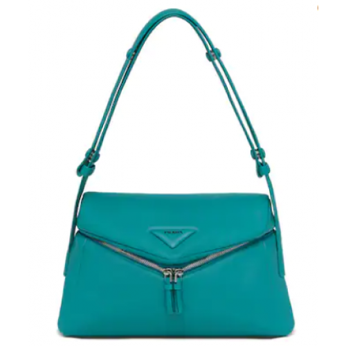 Sac Prada Signaux en cuir nappa matelassé 1BC165 bleu clair