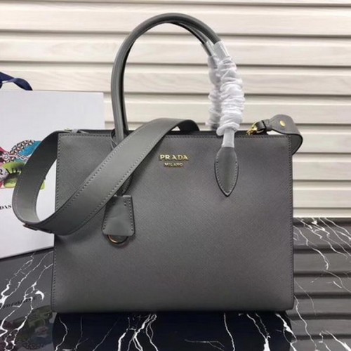 Prada Bibliotheque Medium Sac fourre-tout à poignée supérieure Saffiano 1BG088 Gris