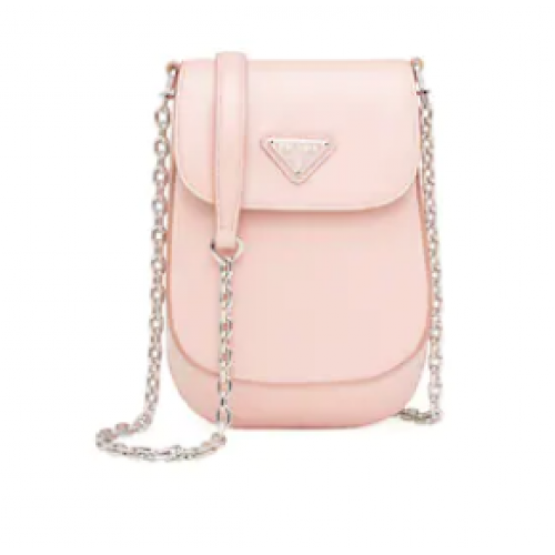 Prada Mini-sac en cuir brossé 1BH185 rose clair