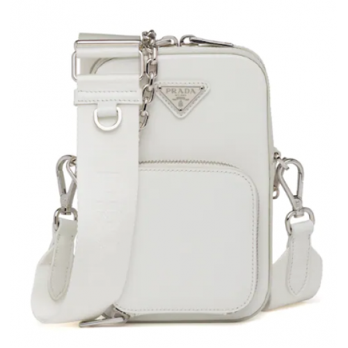 Prada Sac à bandoulière en cuir brossé 1BH183 blanc