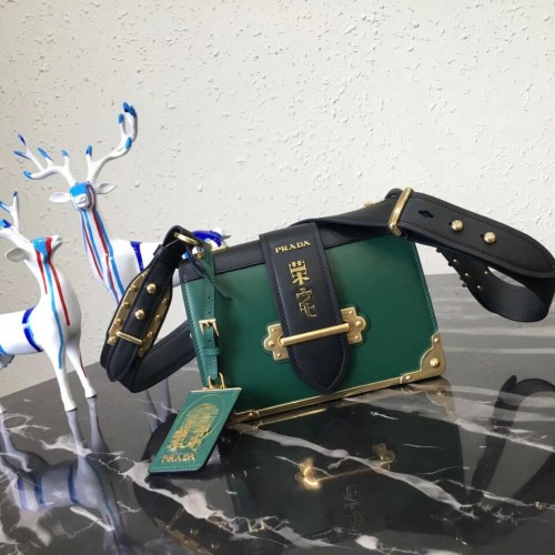 Prada Cahier Sac à bandoulière en cuir 1BD045 Noir&Vert