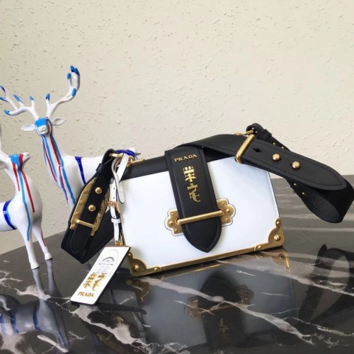 Prada Cahier Sac à bandoulière en cuir 1BD045 Noir&Blanc