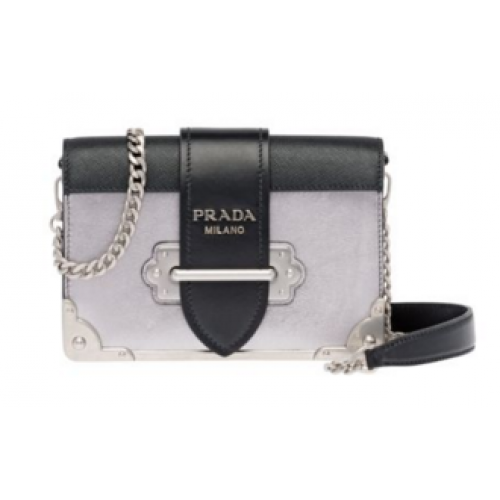 Prada Cahier sac en cuir de veau 1BH018 Argent