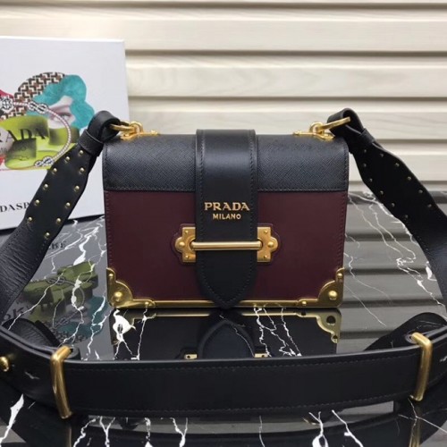Sac Prada Cahier en cuir 1BD045 Bordeaux&noir