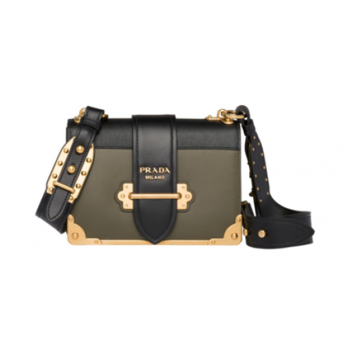Prada Cahier sac à bandoulière en cuir 1BD045 Kaki&noir
