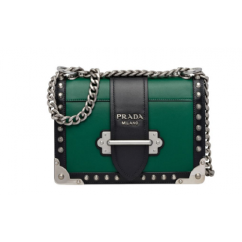 Prada Cahier sac en cuir clouté 1BD045-1 vert&noir