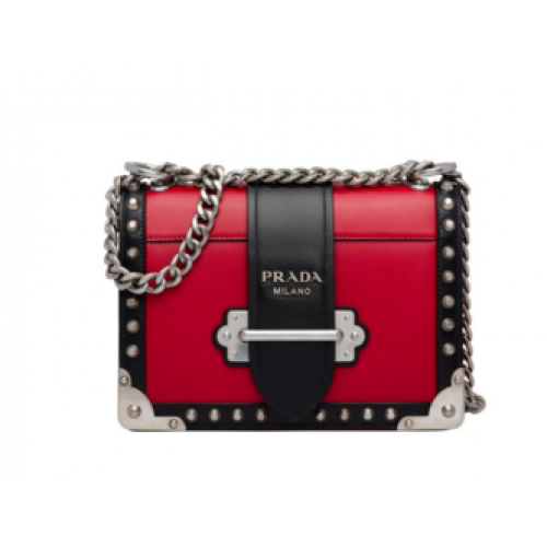 Prada Cahier sac en cuir clouté 1BD045-1 rouge&noir