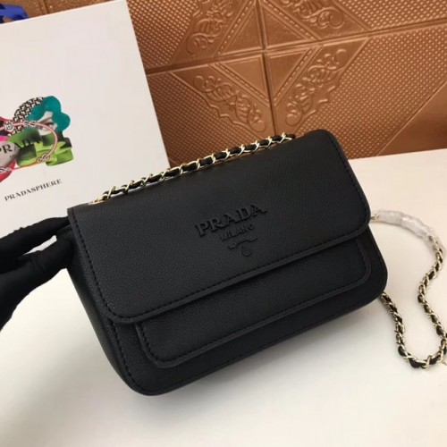 Prada Sac à bandoulière en cuir de veau 3011 noir
