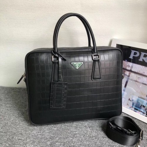 Porte-documents en cuir de crocodile Prada 2VE368 noir