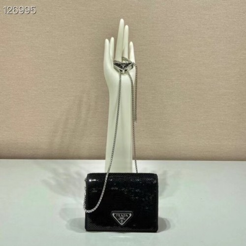 Prada Porte-cartes à clous en cristal avec bandoulière 1MR024 noir