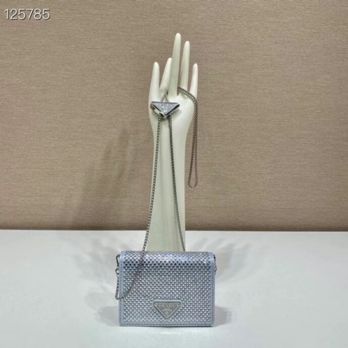 Prada porte-cartes à clous en cristal avec bandoulière 1MR024 argent