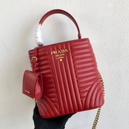 Prada Double Saffiano Sac En Cuir De Veau Original 1BA212 Rouge