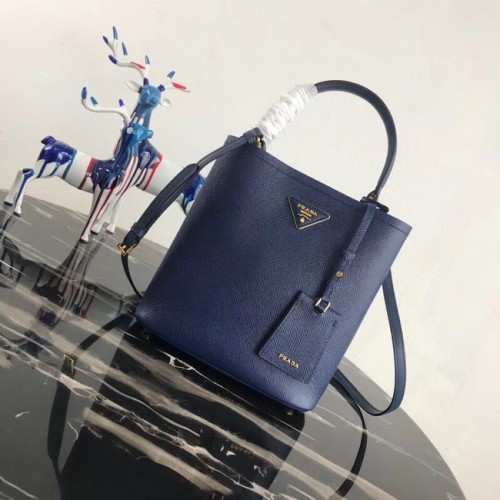 Prada Double sac en cuir Saffiano 1BA212 bleu
