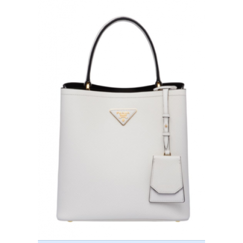 Prada Double sac en cuir Saffiano 1BA212 blanc