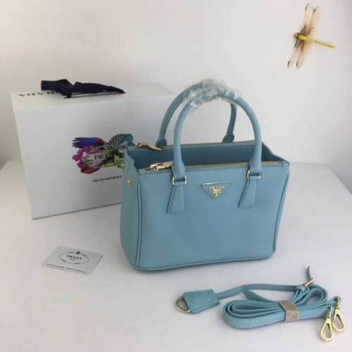 Prada Galleria Petit sac en cuir Saffiano BN2316 bleu clair