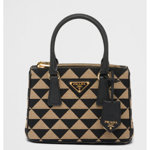 Prada Galleria mini sac en tissu jacquard brodé 1BA906 noir