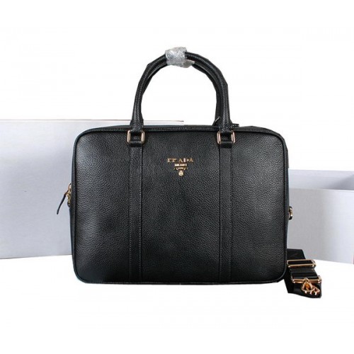 Prada Porte-Documents En Cuir De Veau Grainé 80661 Noir