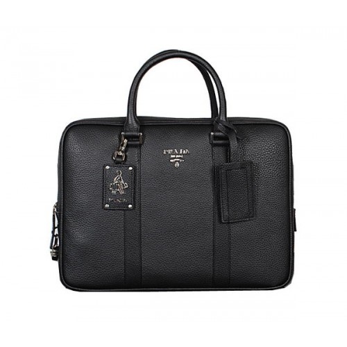 Prada Porte-documents en cuir de veau grainé VA0089 Noir