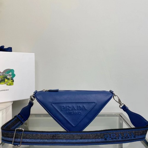 Prada Sac à bandoulière triangle en cuir 2EV055 bleu