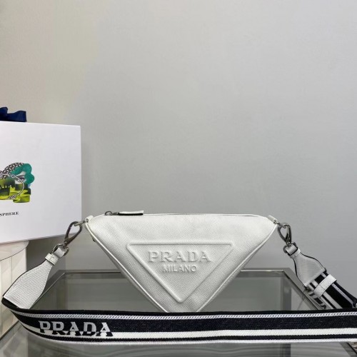 Sac à bandoulière Prada Triangle en cuir 2EV055 blanc