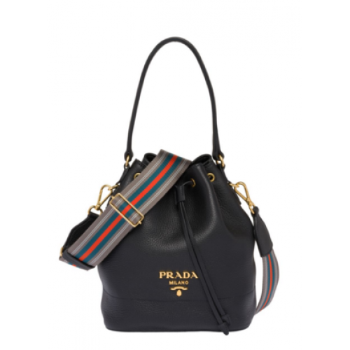 Prada Sac seau en cuir 1BE018 noir