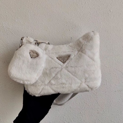 Prada Sac à bandoulière en poils de vison 1BC151M blanc