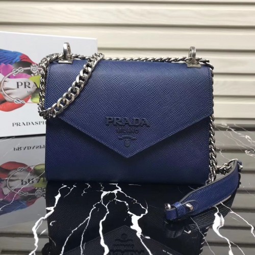 Prada Monochrome Sac en cuir Saffiano 1BD127 bleu