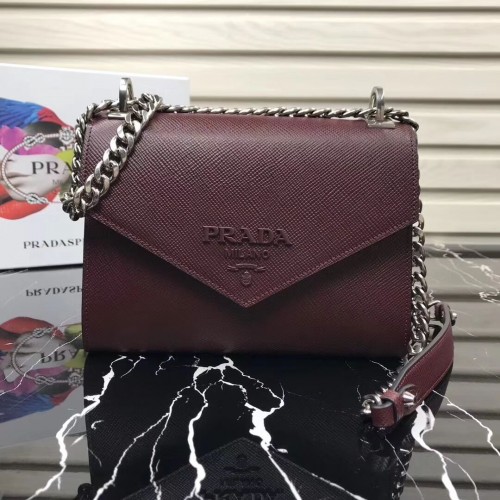 Prada Sac en cuir monochrome Saffiano 1BD127 fuchsia