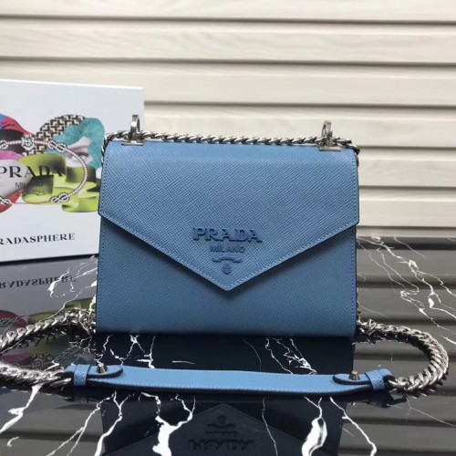 Prada Monochrome Saffiano sac en cuir 1BD127 bleu clair