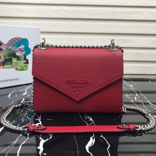 Prada Monochrome Saffiano sac en cuir 1BD127 rouge