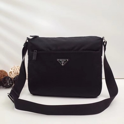 Prada Sac à bandoulière en nylon et cuir BT0421 noir
