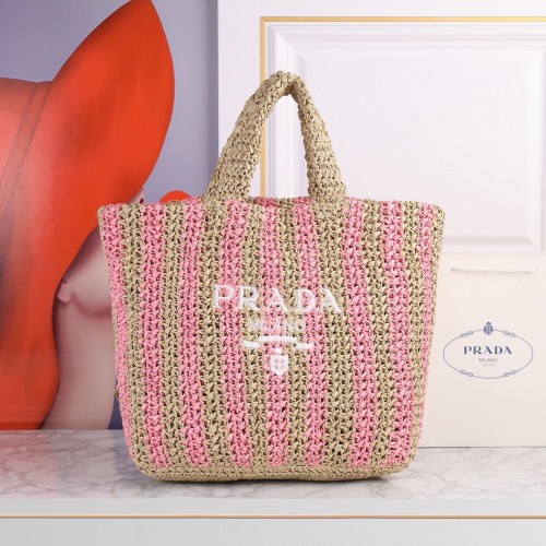 Prada Sac fourre-tout en paille ajourée A20270 Rose