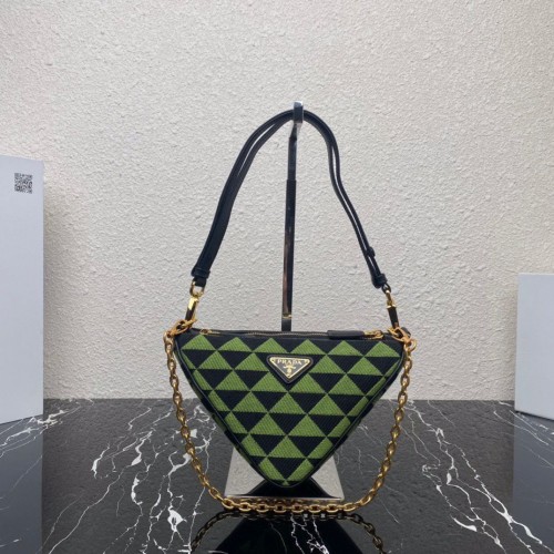 Mini sac Prada Symbole en cuir et tissu 1BC176 Vert