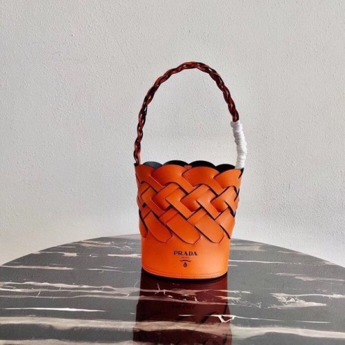Prada Original Leather Woven Pattern Sac seau 1BG049 orange