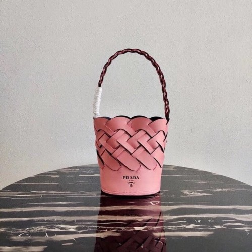 Prada Original Leather Woven Pattern Sac seau 1BG049 rose
