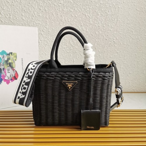 Sac cabas Prada raphia 1BG835 noir