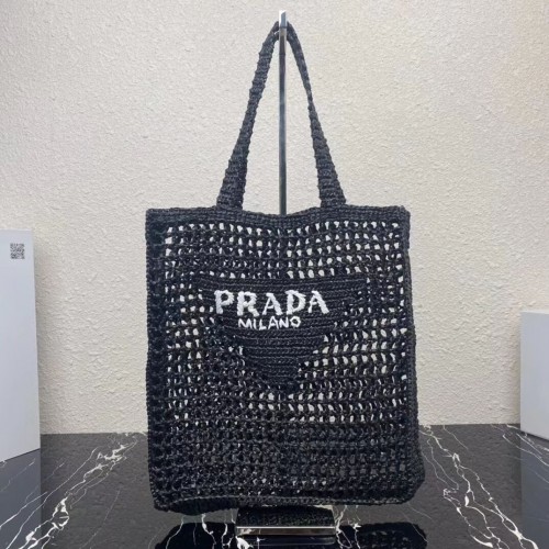 Sac cabas Prada raphia 1CH393 noir
