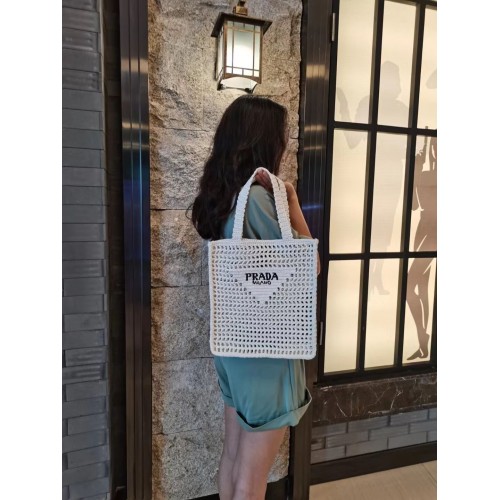Sac cabas Prada Raphia 1CH393 blanc