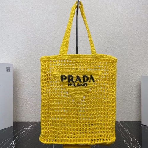Sac cabas Prada Raphia 1CH393 jaune
