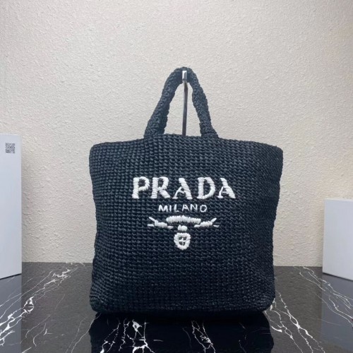 Sac cabas Prada raphia 1NE229 noir